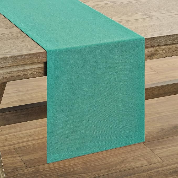 Basic Linen Style Table Runner, 14x36 Inch Teal | Mitered Corner Design - Image 7