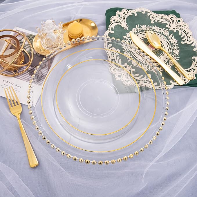 Nervure 100PCS Clear and Gold Plastic Plates - Image 9