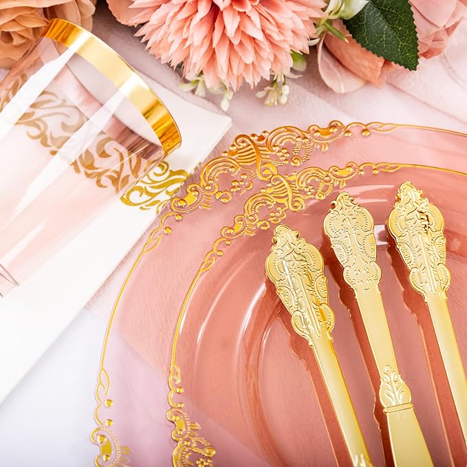 175 Pcs Burgundy Gold Plates for Party | Burgundy Party Plates Set for 25 Guests - Image 2