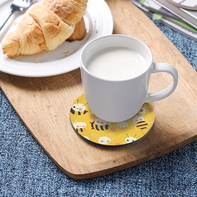 Bees on Yellow 4 Pcs Aesthetic Coasters Cork Tripod, Thermal Pad - Image 5