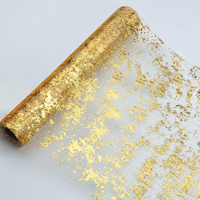 Snowkingdom Glitter Metallic Gold Table Runner 11 Inch x 49 Feet Roll Thin Mesh by Snowkingdom