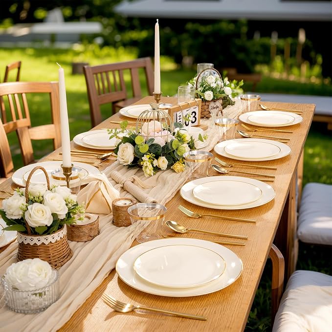 PULOTE 100PCS Ivory Plastic Plates - Image 3