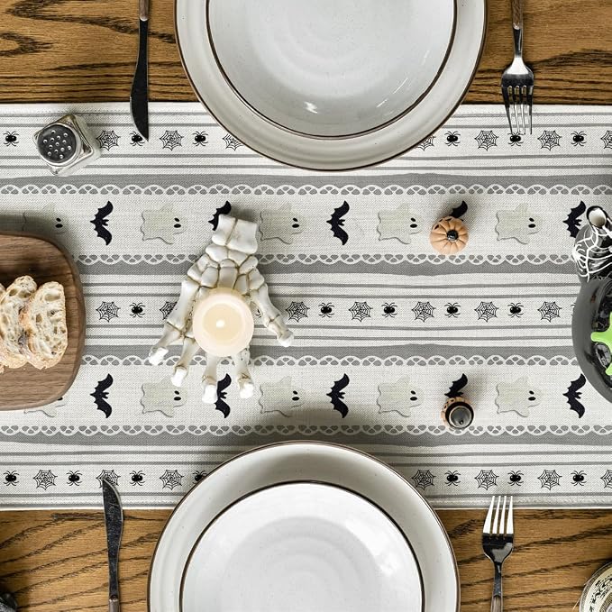 Artoid Mode 210 GSM Halloween Table Runner 13x90 Inch Home Party Decor | Beige - Image 3