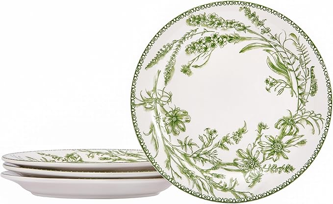 Bico Green Garden Toile De Jouy Salad Plates Set of 4, 8.75 Inch Ceramic by Bico