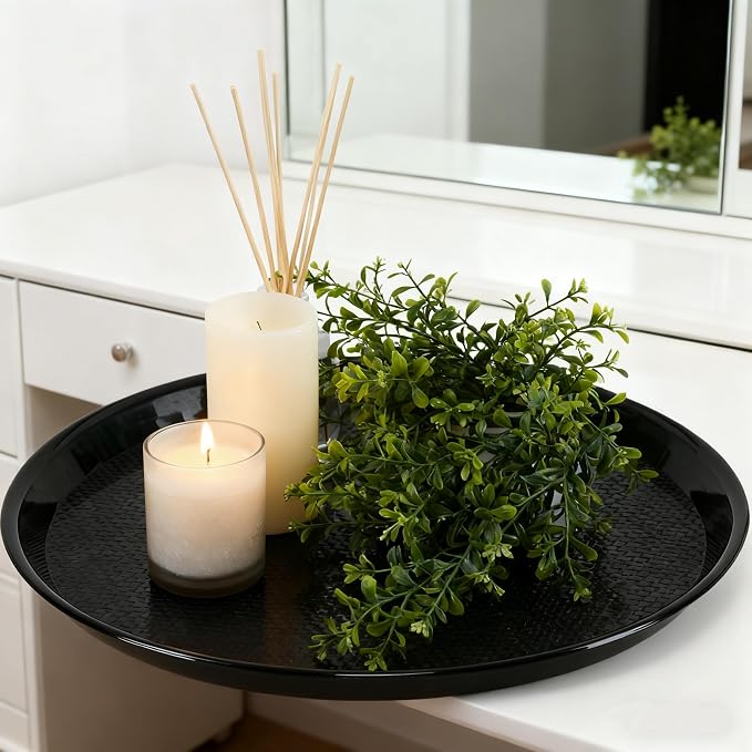 6-Pack Plastic Serving Trays, 13.5 in Round Non-Slip Trays | Black Restaurant - Image 5