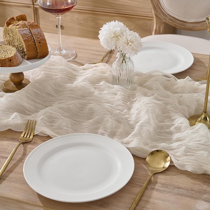 12 Pack Cream White Cheesecloth Table Runners, 120 Inch 10Ft Ivory Gauze Table - Image 2