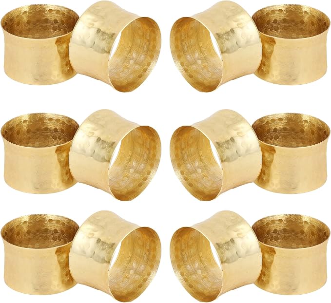 ITOS365 Gold Napkin Rings Set of 12, Handmade Hammered Metal Napkin Ring Holders by ITOS365