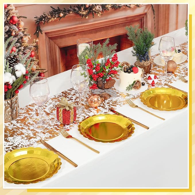 NatNarr 30-Pack 9-Inch Gold Scalloped Disposable Paper Dessert Plates | Thick - Image 7