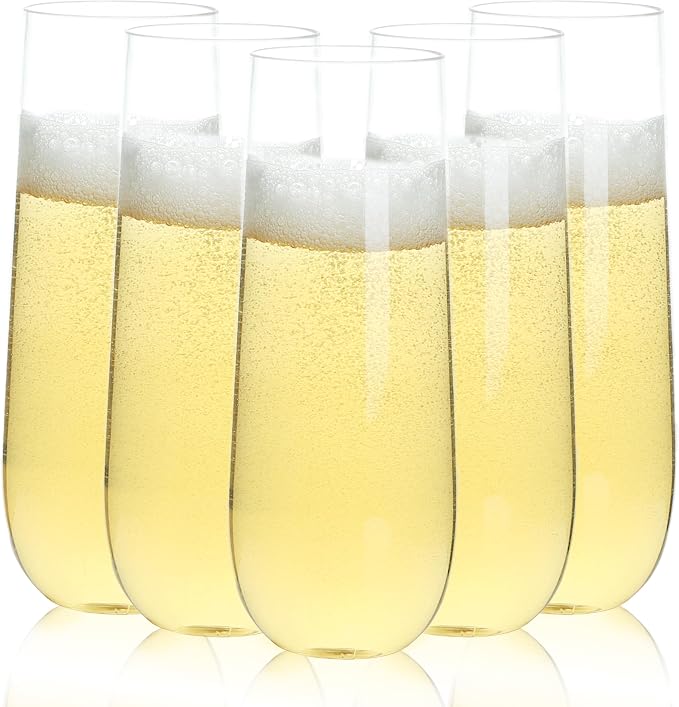 Bestluck 48 Pack 9 oz Clear Stemless Plastic Champagne Flutes | Clear by Bestluck