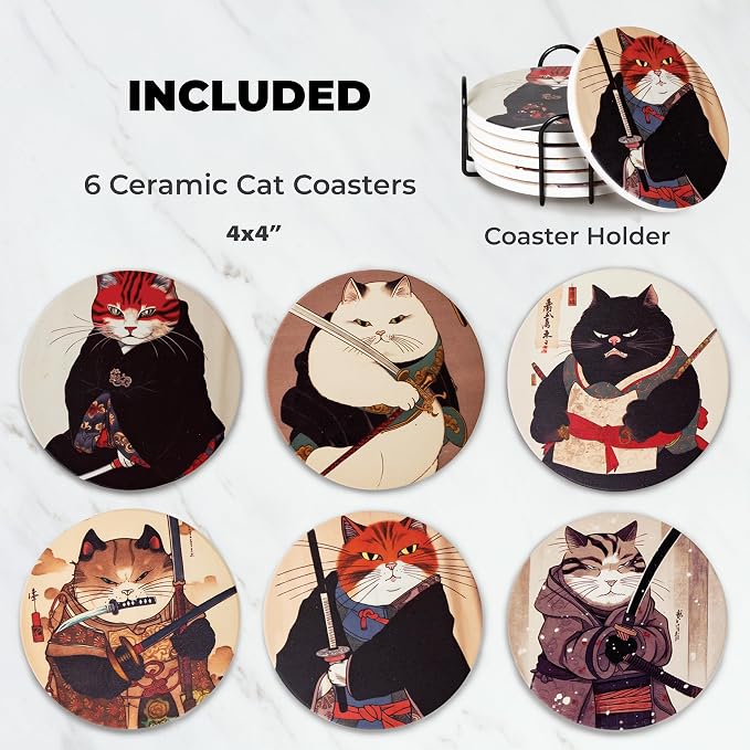 Ninja Cat Coasters Set of 6 - Image 2