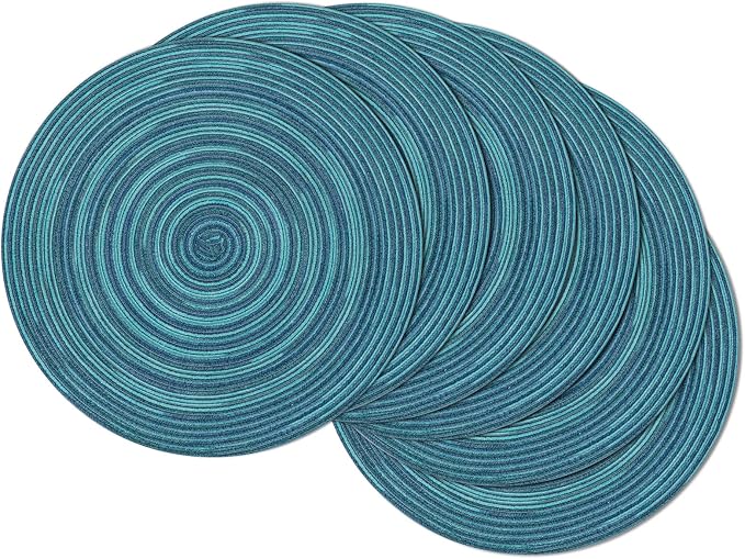 SHACOS 15 inch Round Placemats Set of 6 Variegated Multicolor Place Mats Cotton by SHACOS