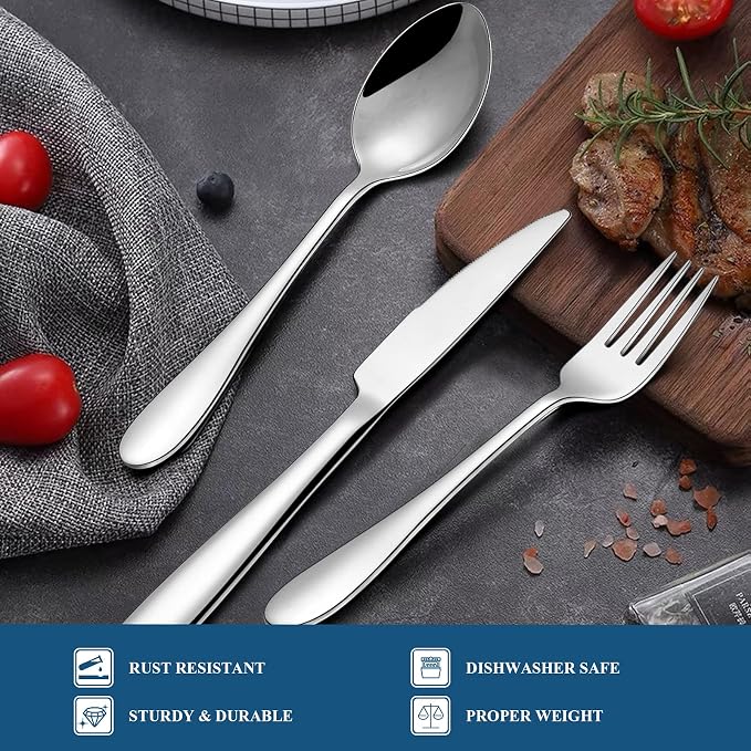 30-Piece Silverware Set, Wildone Stainless Steel Flatware Set Service - Image 4