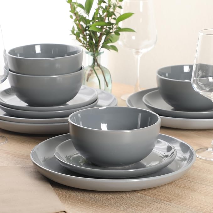 Gibson Home Rockaway 12 Piece Plates and Bowls Matte Outside/Shiny Inside Glaze - Image 5