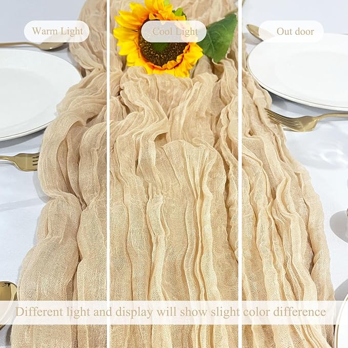 6Pack Beige Cheesecloth Table Runner 20 x 120 inch Gauze Table Runner | Beige - Image 6