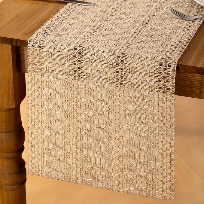Burlap Boho Table Runner Farmhouse Jute Bamboo Table Runner 12x90 Inch | Small - Image 4