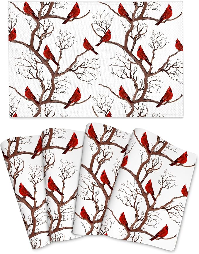 Winter Cardinal Christmas Placemats Set of 4 by Unknown