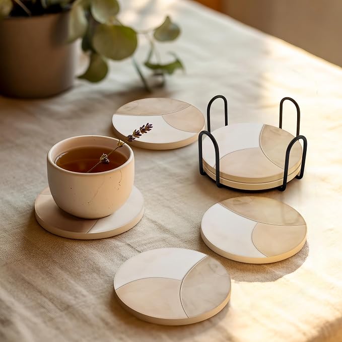 VEYRO Ceramic Coasters Set of 4 – Absorbent Stone Drink Coasters - Image 2