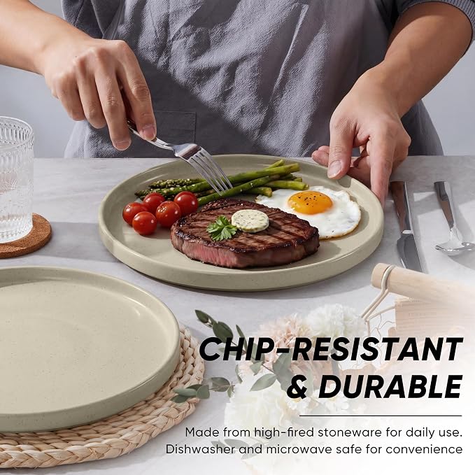E-far Dinner Plates Set of 6, 10.5 Inch Stoneware Dinner Plate, Khaki | - Image 3