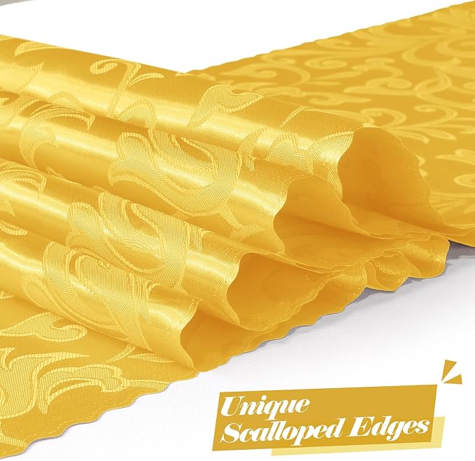 MILVOWOC Gold Satin Table Runner, 4 Pack, 12 x 72 Inch | Jacquard Damask - Image 3
