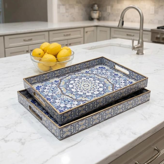Boho Decorative Tray, Modern Blue Serving Tray - Image 11