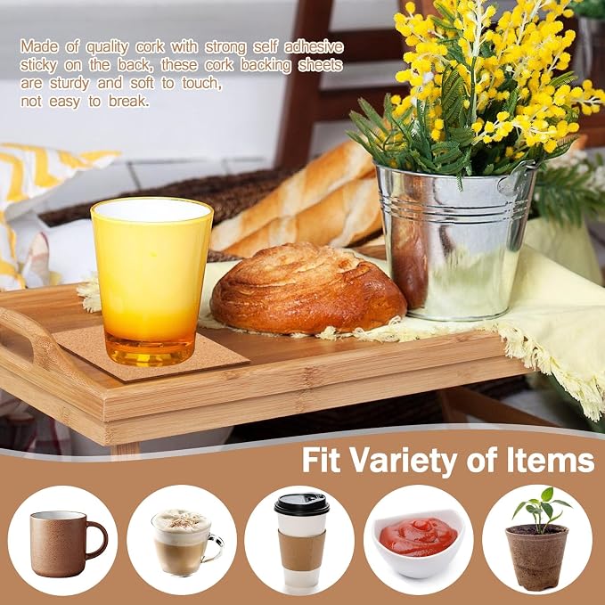 100 PCS Self-Adhesive Cork Sheets 4 x 4 Inch Squares Cork Coasters Square Corks - Image 5