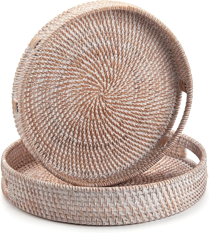 Coffee Table Tray Round Rattan Ottoman Tray Woven Serving Trays - Image 6