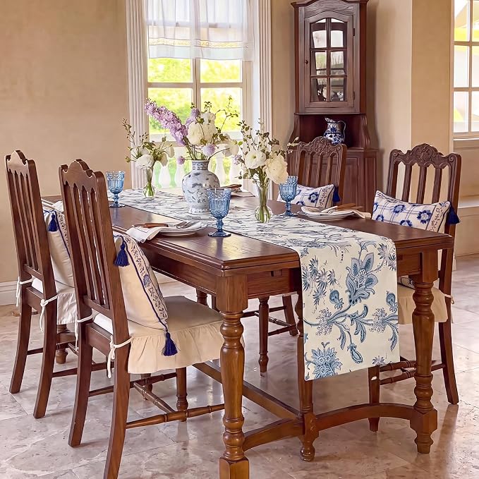 Blue Table Runner Cotton Polyester, 12x108 Inch - Image 6