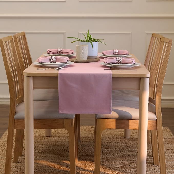 Encasa XO Table Runner, Cotton Canvas Dining Runner 13"x59" | Mauve, 180 GSM - Image 4