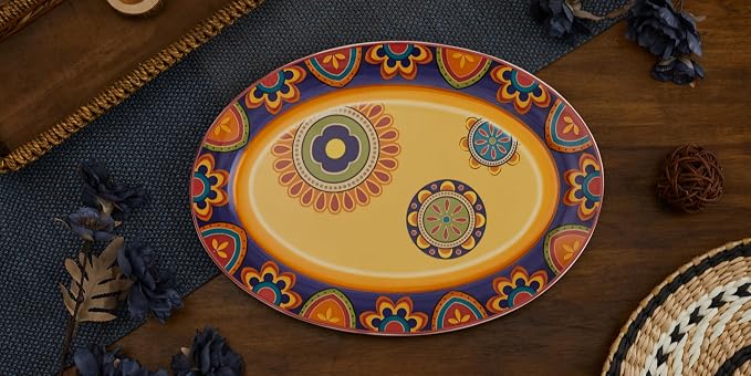 Bico Tunisian Ceramic 16 inch Oval Platter, Microwave & Dishwasher Safe - Image 4