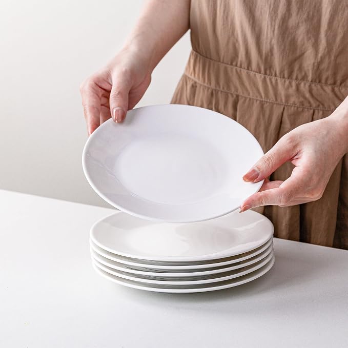 White Dessert Plates Set of 6, 7.5 Inch Ceramic Appetizer Plates, Small - Image 8