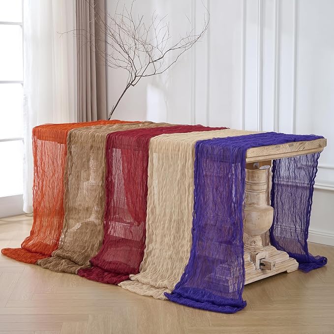 3 Pack Terracotta Fall Cheesecloth Table Runners, 120 Inch 10Ft Orange Gauze - Image 8
