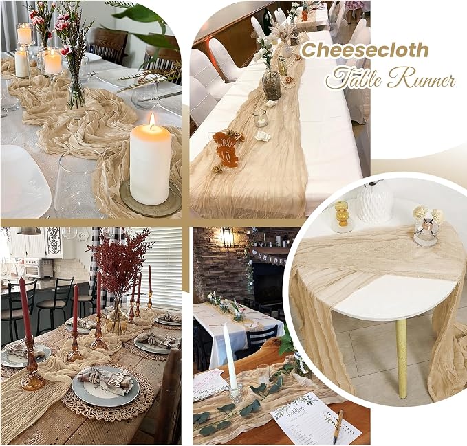4 Pack Beige Cheesecloth Table Runner 20 x 120 inch Gauze Table Runners 10 FT - Image 4