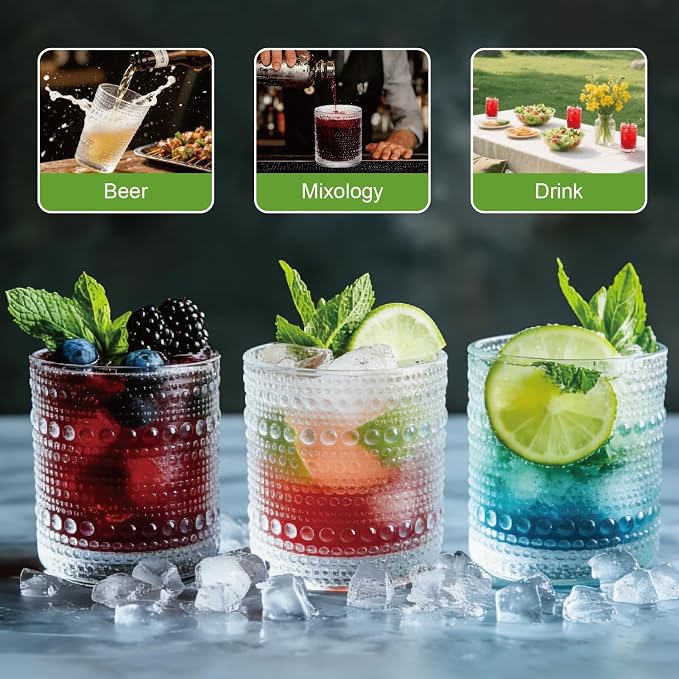 Hobnail Drinking Glasses Set of 8，Includes 12-ounce beer glasses and 10-ounce - Image 6