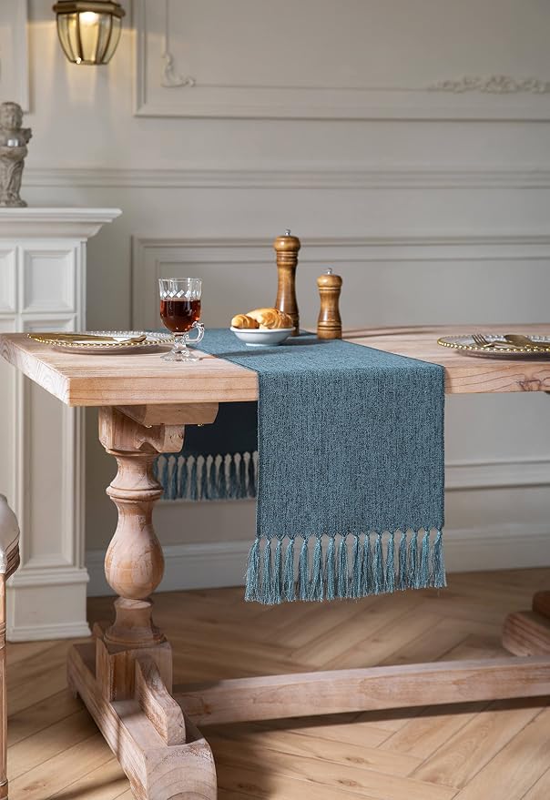 Blue Table Runners 60 Inches Long, Burlap Linen Style Rustic Farmhouse Table - Image 3