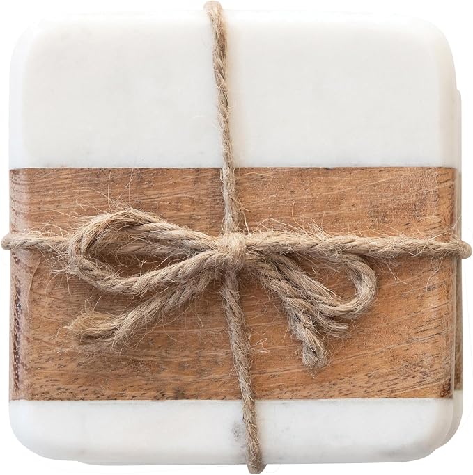 Marble & Acacia Wood Coasters by Unknown