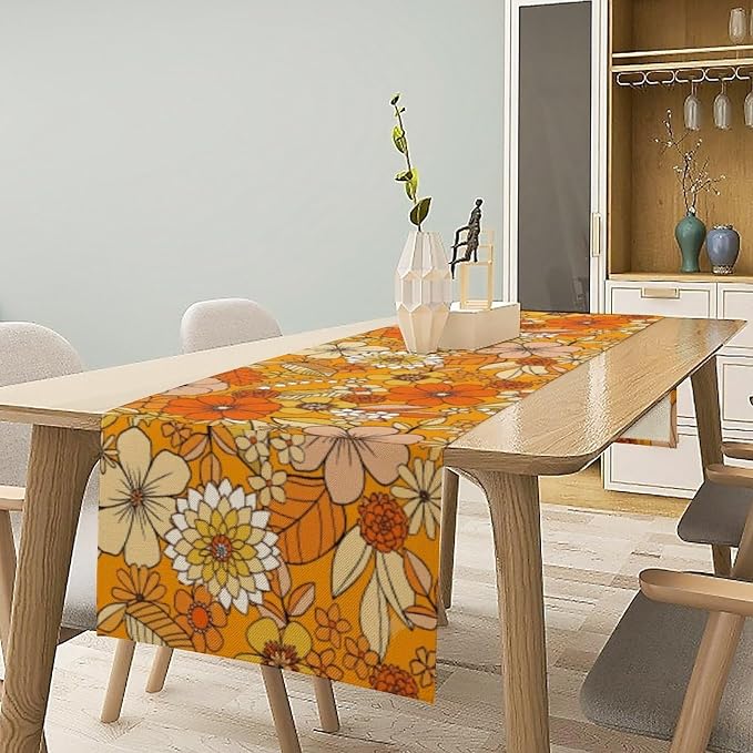 Floral Table Runner Retro 70s Hippie Daisy Flower Peace Love Birthday Party by SXXLDNG