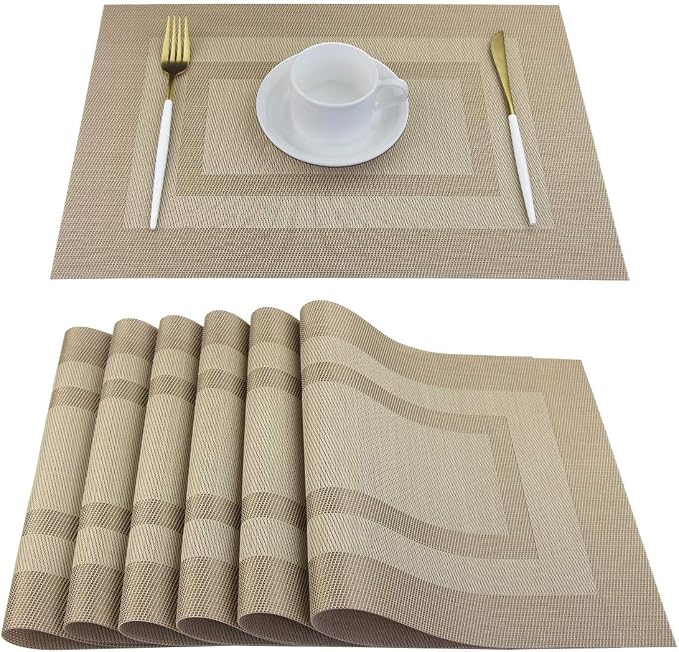PIGCHCY Placemats Set of 6, Washable Woven Vinyl Kitchen Table Mats Non Slip by PIGCHCY