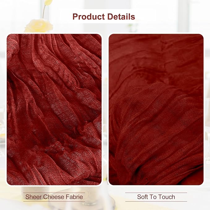 6 Pack Terracotta Christmas Cheesecloth Table Runner 35x120 Inch 10Ft Rustic - Image 2