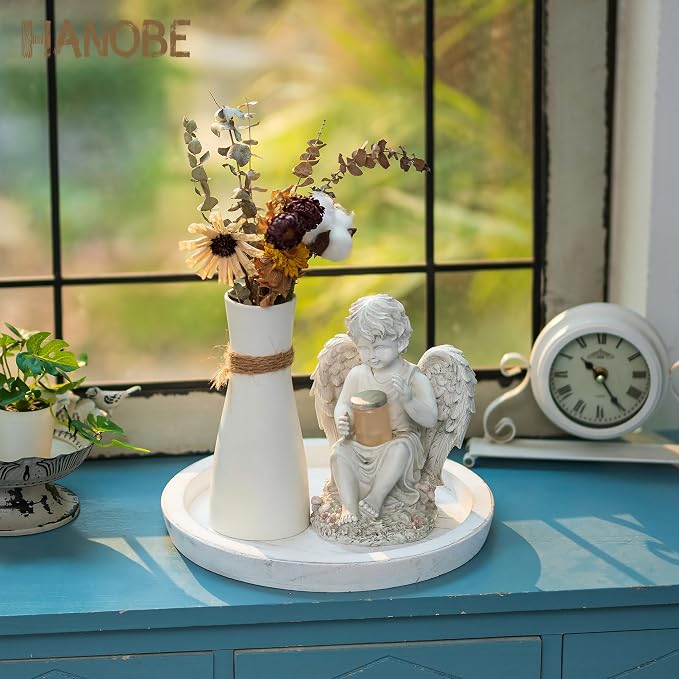 Hanobe Wooden Coffee Table Serving Tray, Farmhouse Candle Holder | 2pc Table - Image 8