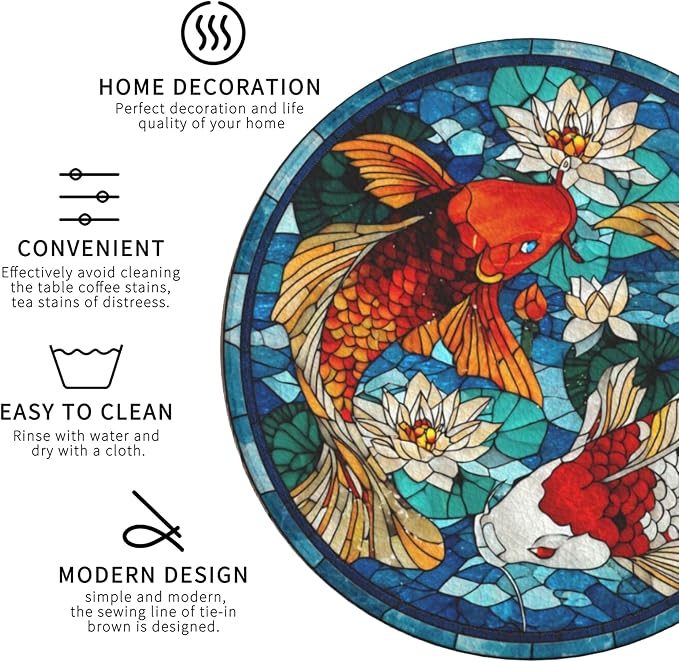 Fish Coasters Leather Round Drink Coasters 6 Pcs Set - Image 4
