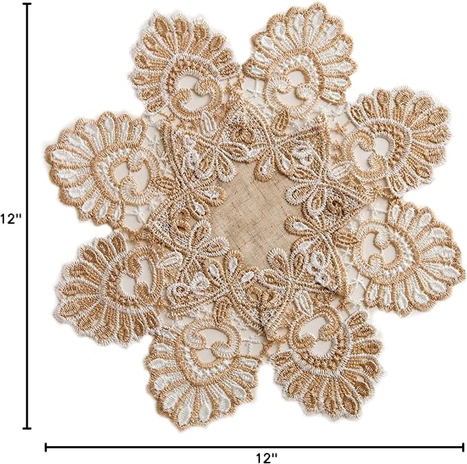 European Antique Jacquard Lace Table Doilies, Small Farmhouse Linen Embroidered - Image 8