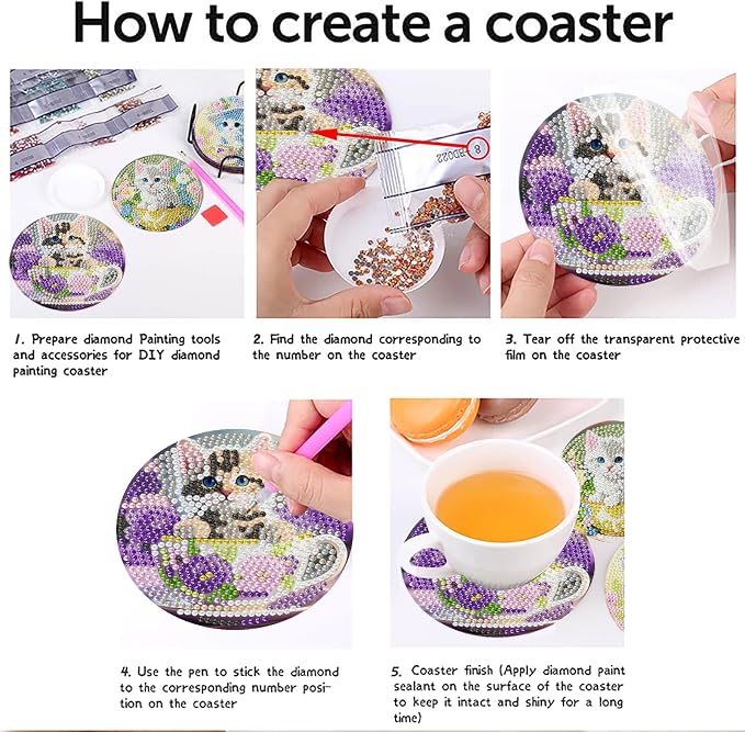 Mrnsiet 8PCS Cat Diamond Art Coaster Kits - Image 5