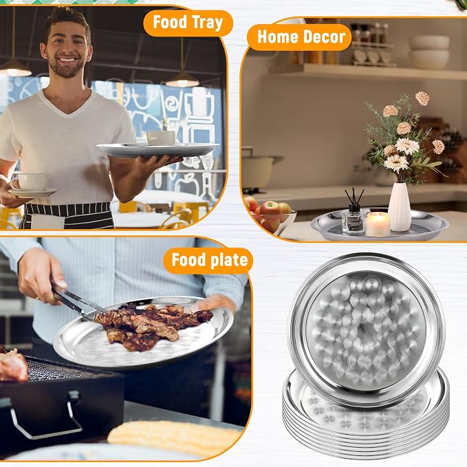 8 Pack Stainless Steel Round Serving Tray - Image 7