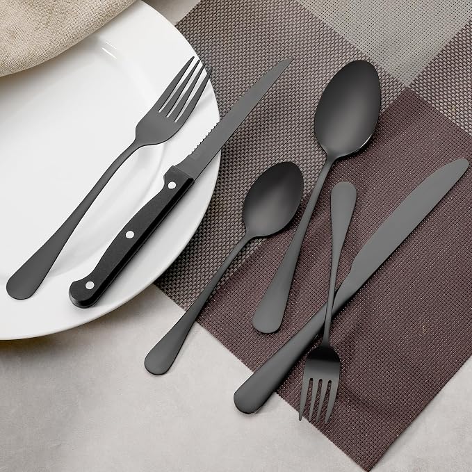 24 Pcs Black Forks and Spoons Silverware Set, Food Grade Stainless Steel - Image 5