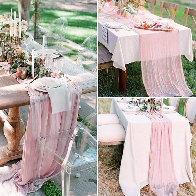 12 Pack Pink Cheesecloth Table Runner 35 x 120 Inch | Boho Gauze Fabric - Image 7
