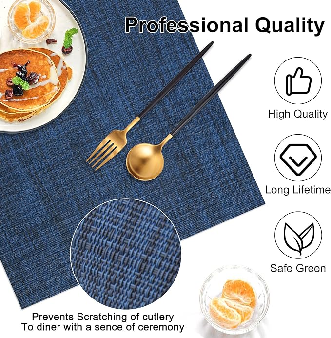 Vinyl Placemats Set of 6, PVC Woven Washable Non-Slip Table Mats, Heat - Image 6