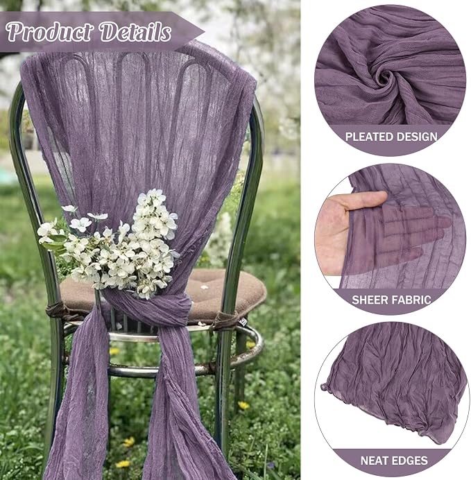 6 Pieces Grape 10FT Cheesecloth Table Runner Boho Gauze Fabric Table Runner - Image 2