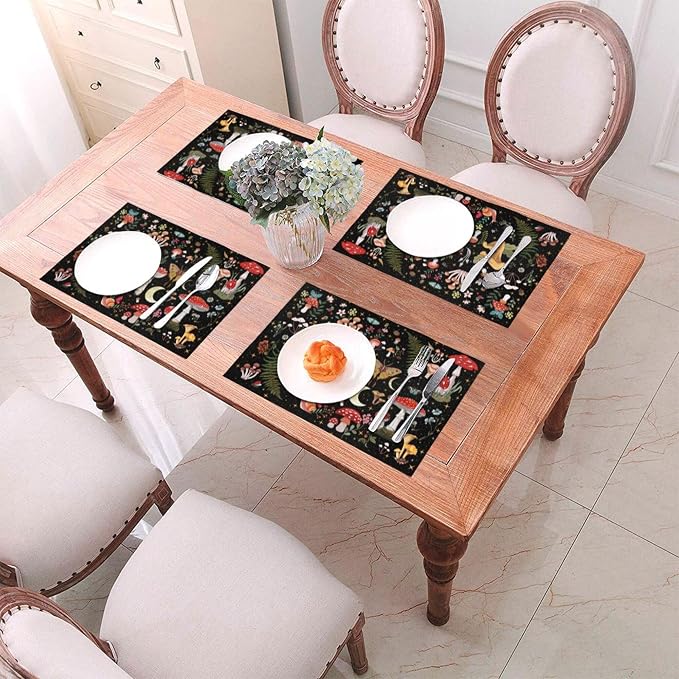 Mushroom Placemats Set of 4, Moth Gothic Witchy Table Mats, Heat Resistant - Image 6