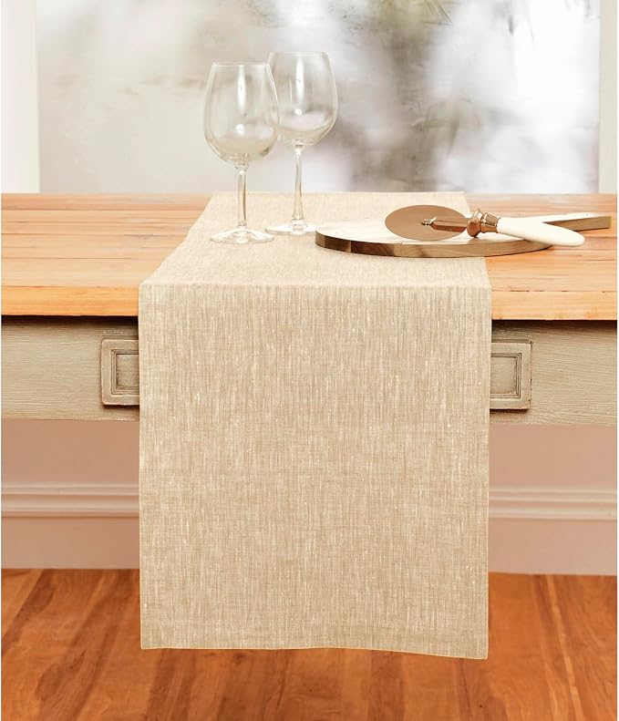 Solino Home 100% Pure Linen Table Runner Beige Woven, Athena 14 x 72 in | Table - Image 2