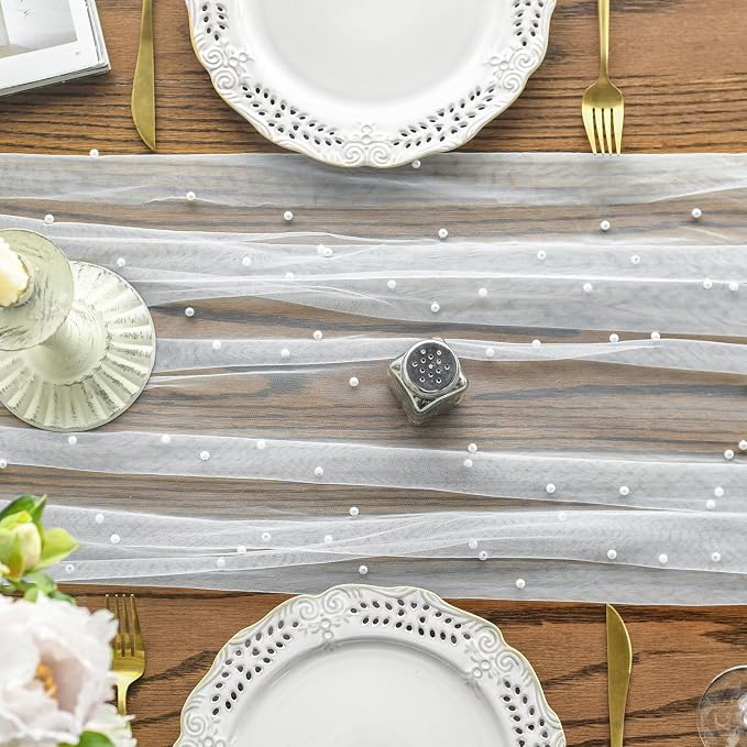 Artoid Mode Pearl Gauze Table Runner 120 Inch 10FT, Seasonal Sheer Dining - Image 2